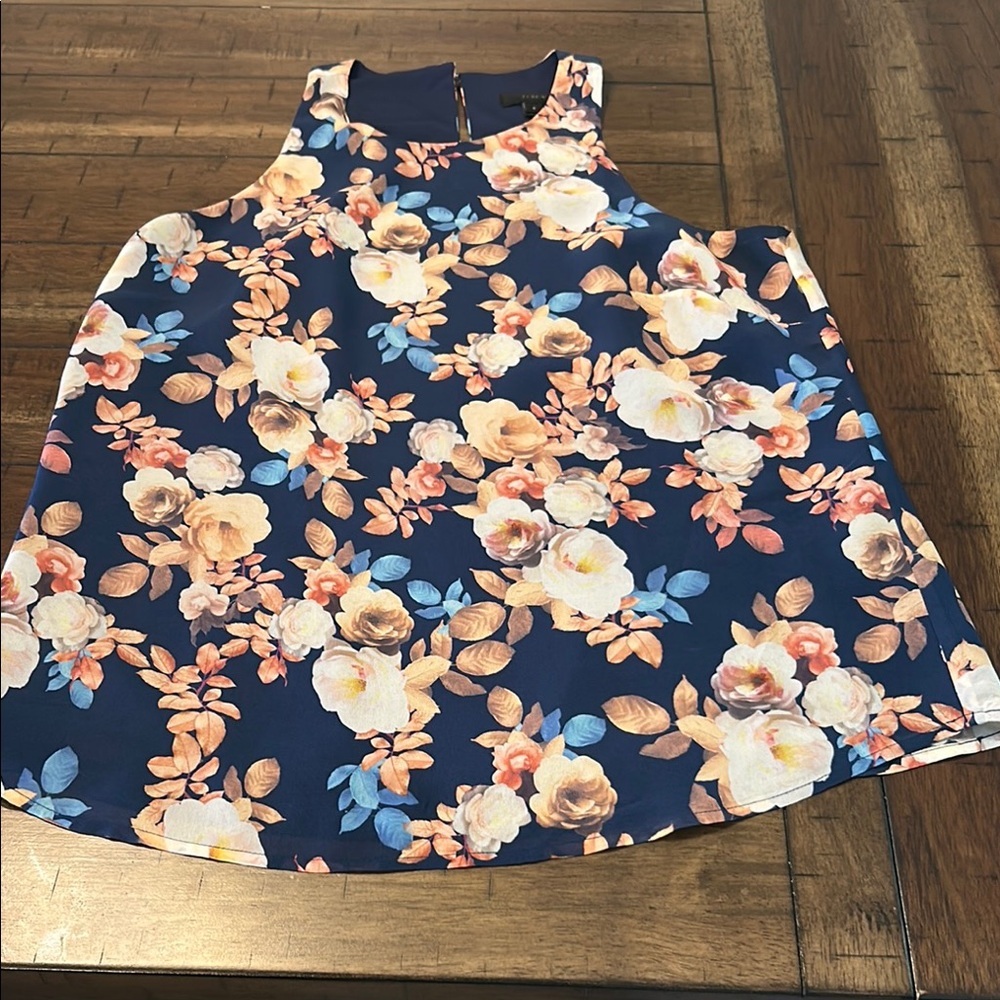 J. Crew Floral Silk Sleeveless Top - Navy Blue and Peach - 6​ - Picture 2 of 7